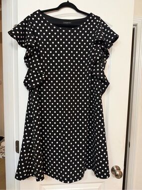 Lane Bryant Black Dress with White Polka Dots and Ruffle Sleeves